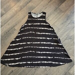 AGAIN Black White Tie Dye Tank Dress Women's 1XL Sleeveless Casual Swing Pockets